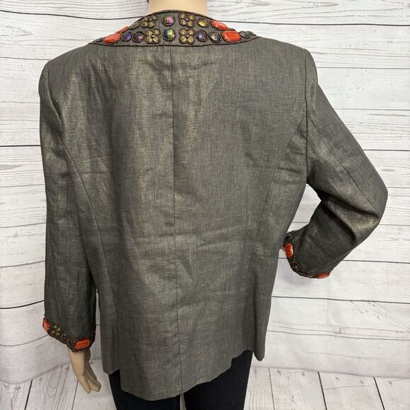 Boston Proper Beaded Linen Jacket Size 14 Metallic Sheen Orange Bronze - Picture 9 of 12